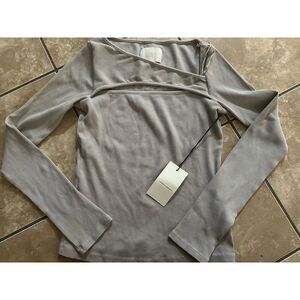 NWT Citizens Of Humanity L Iris LS Cut Out Top Blouse Ribbed Grey Smoke